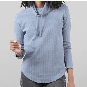 Indigo Dropped Shoulder Cowl Neck Waffle Top - Lilla P